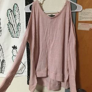 open shouldered pink sweater shirt